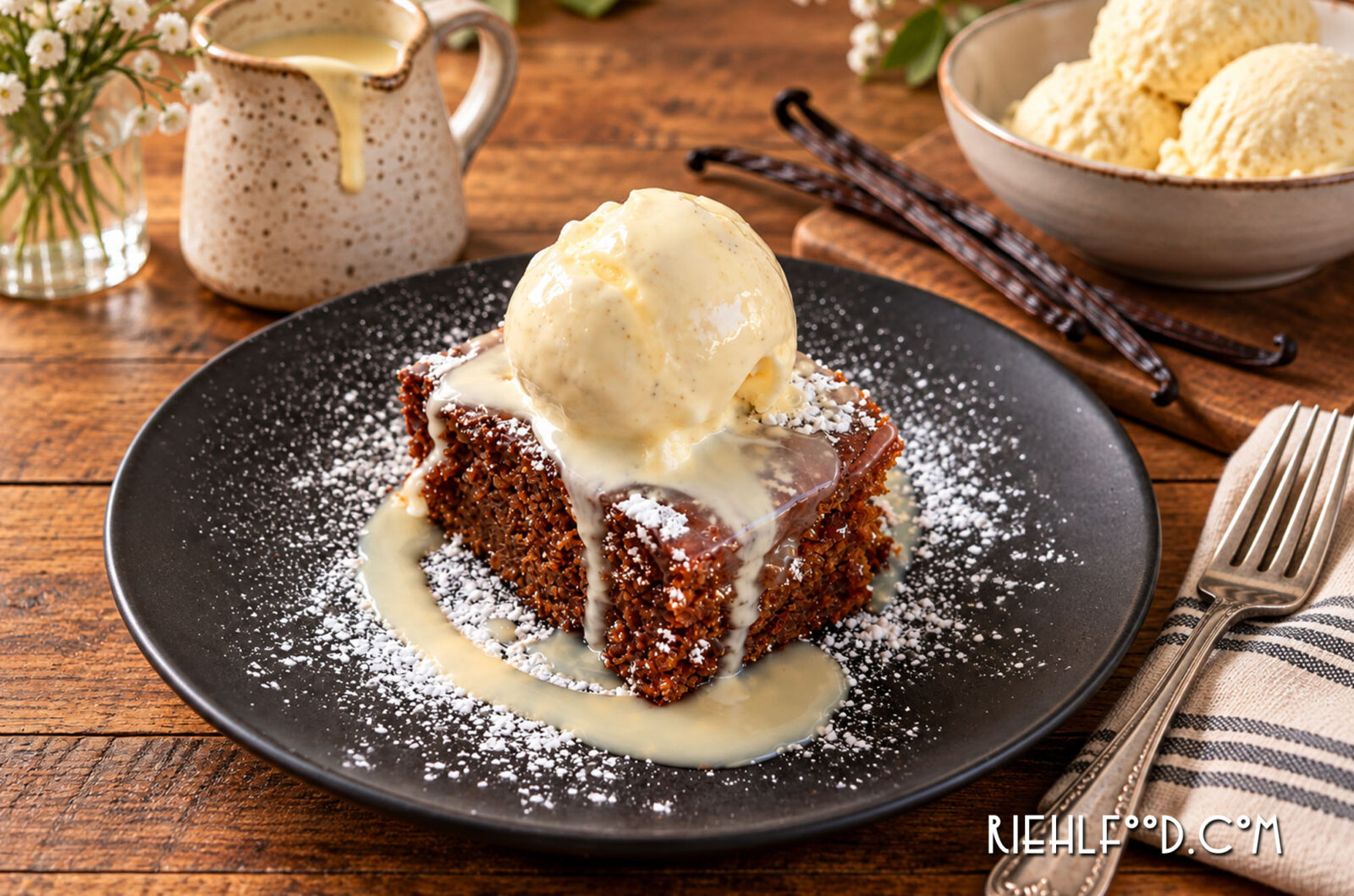 Gingerbread Cake w/Vanilla Cream Sauce