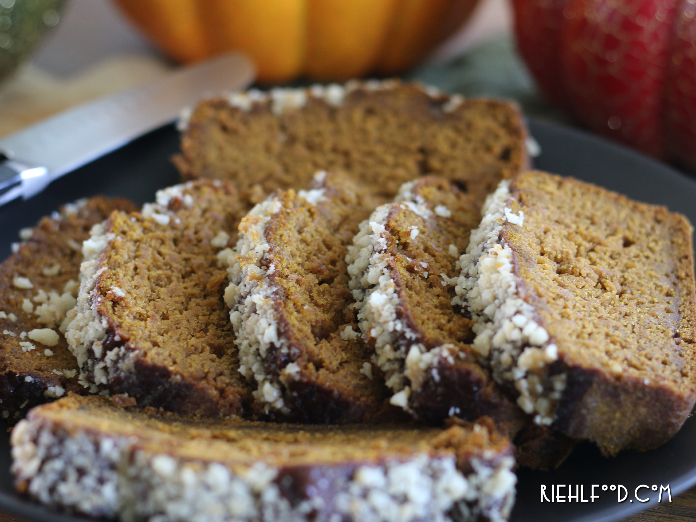 Moist Pumpkin Bread with Macadamia Nut Topping