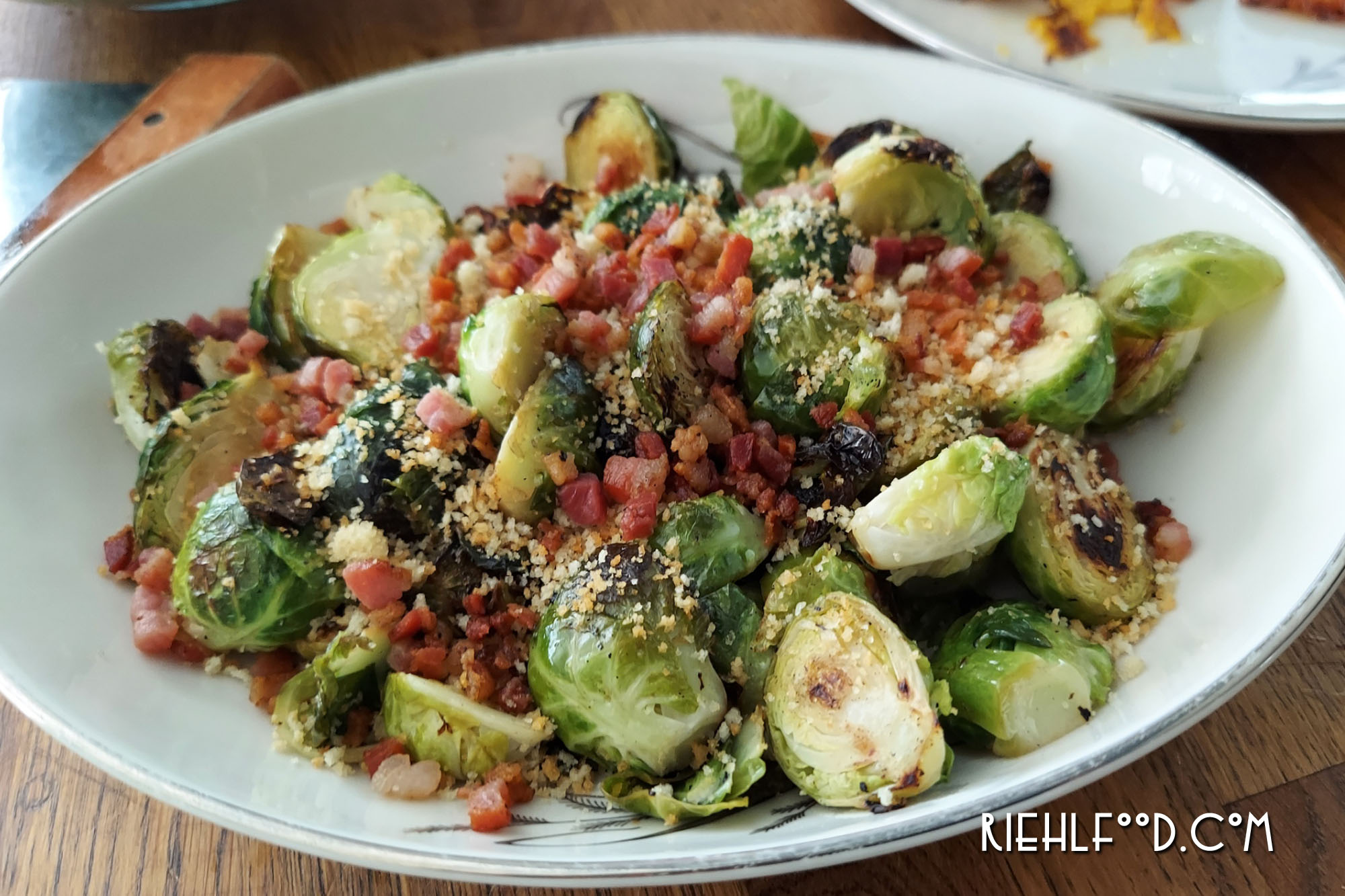 Brussels Sprouts Skillet w/ Crispy Pancetta-Garlic Bread Crumbs