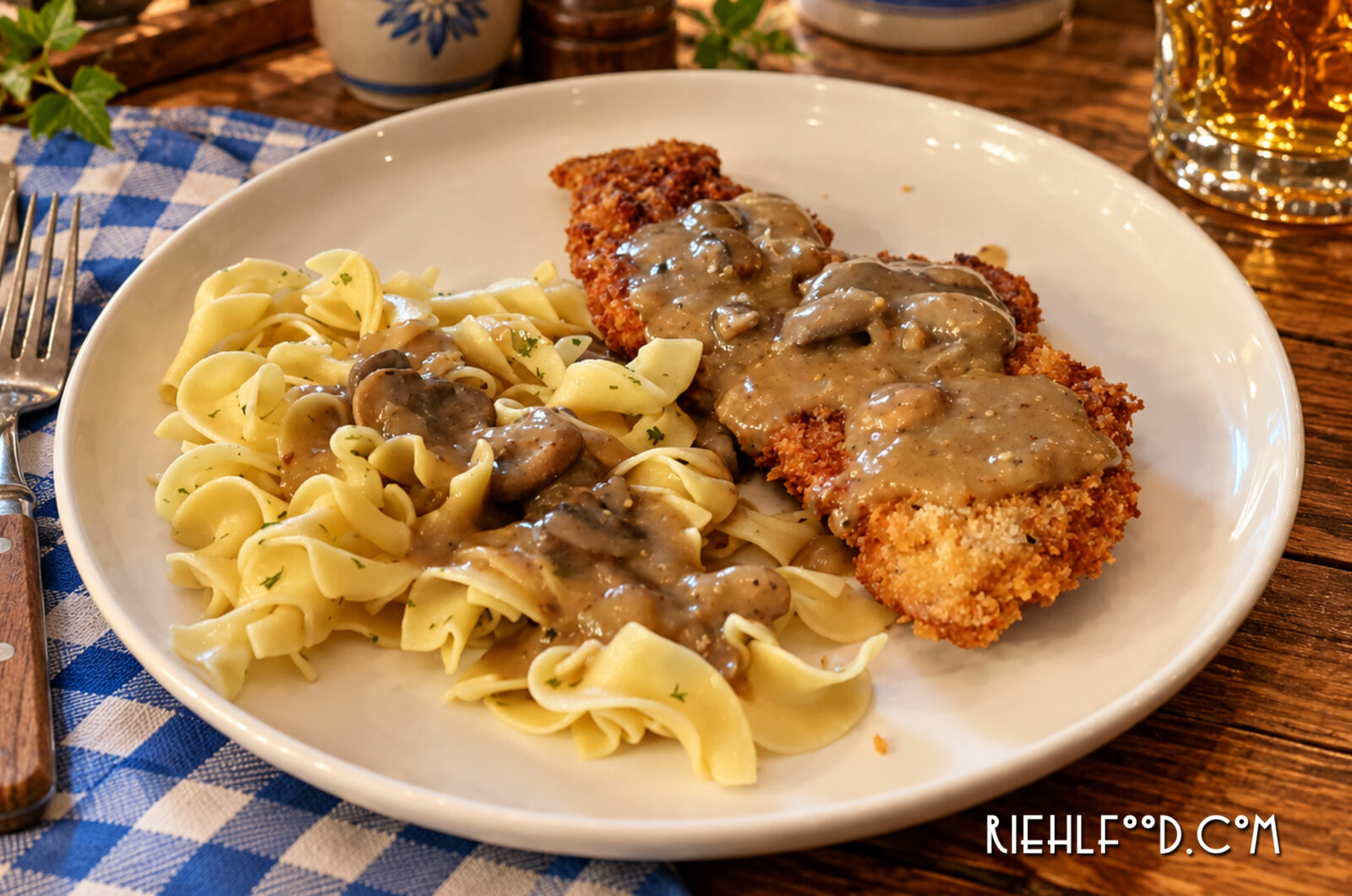 German Schnitzel with Mushroom Gravy
